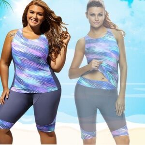 Ladies Sz Small Grey & Lavender Color Block Vest & BoyShort Swimsuit Set